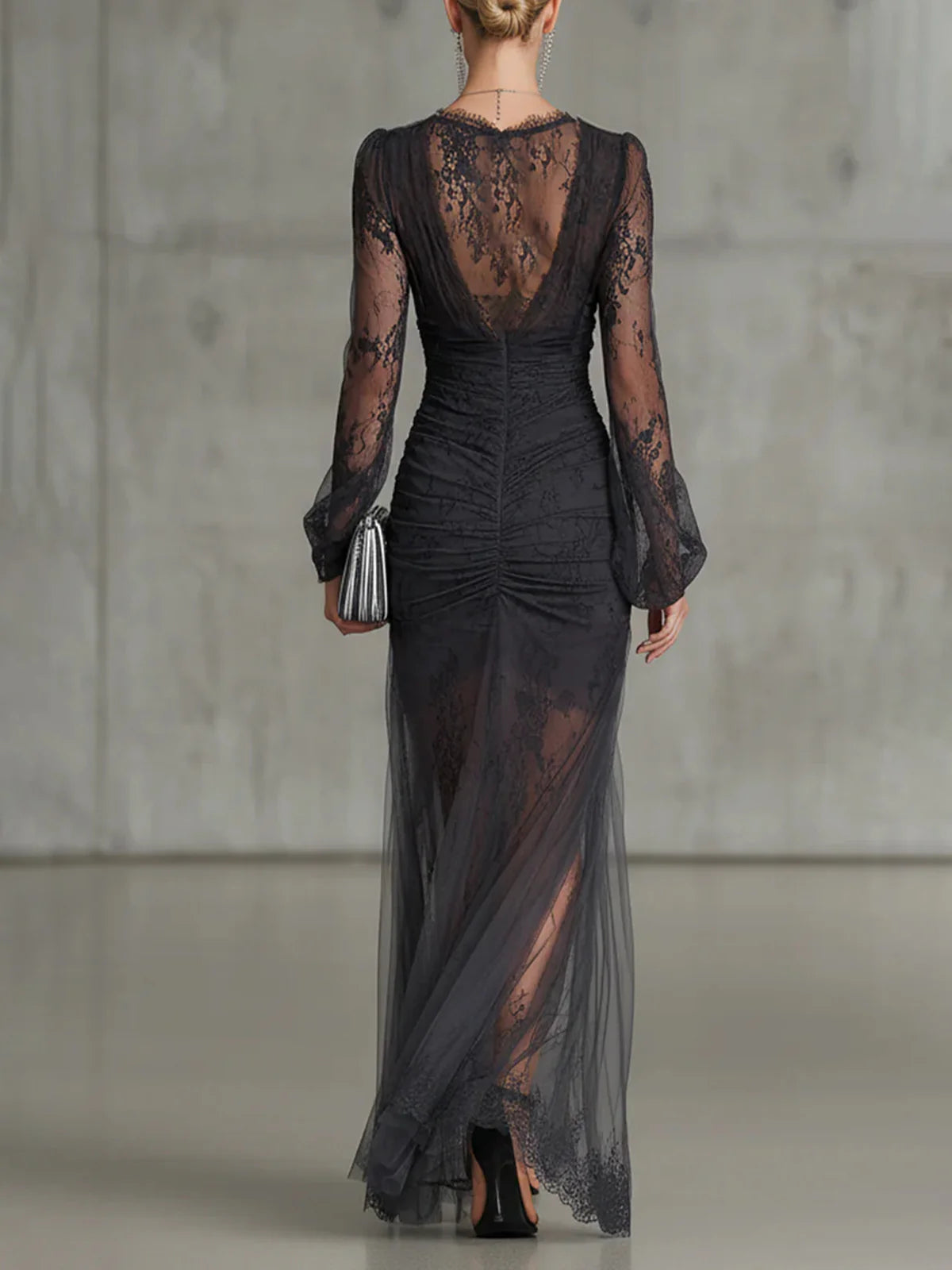 Diana | Lace Ruched Sheer Maxi Dress