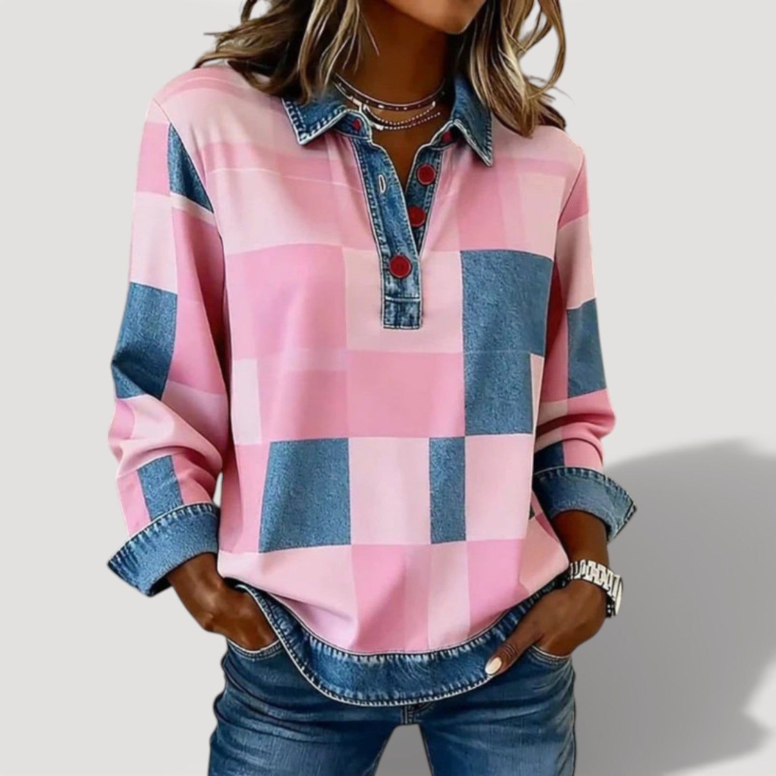 CONNIE – CHECK COLLARED TOP