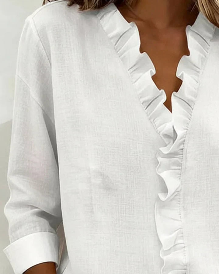 Bleon | Blouse with Ruffles, V-Neck and Long Sleeves