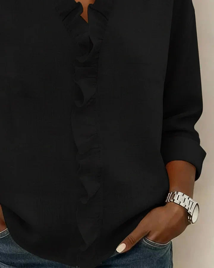 Bleon | Blouse with Ruffles, V-Neck and Long Sleeves