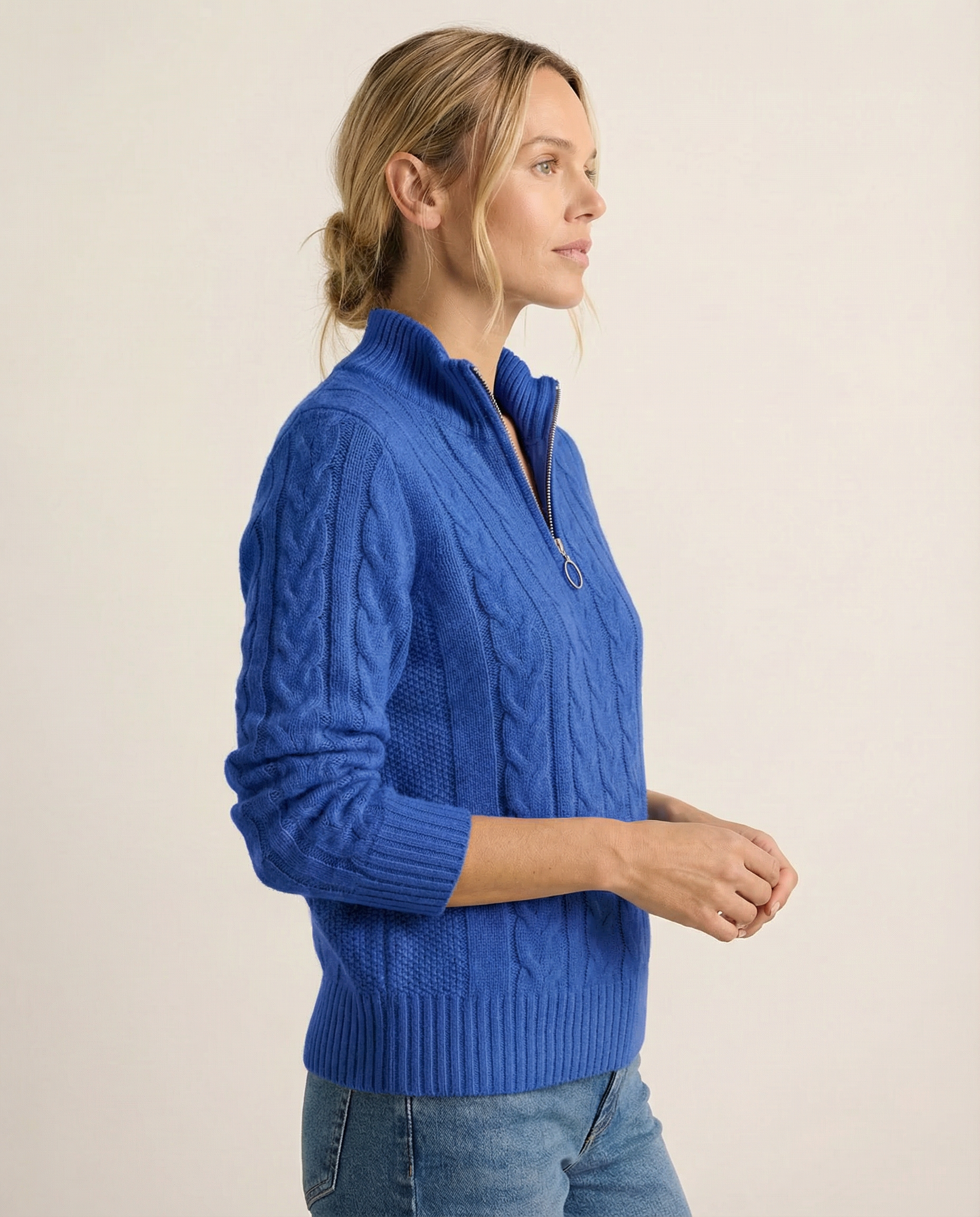 Cable-Knit Front Zip Sweater