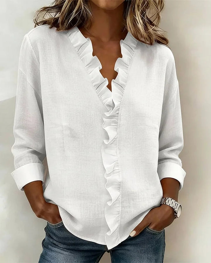 Bleon | Blouse with Ruffles, V-Neck and Long Sleeves