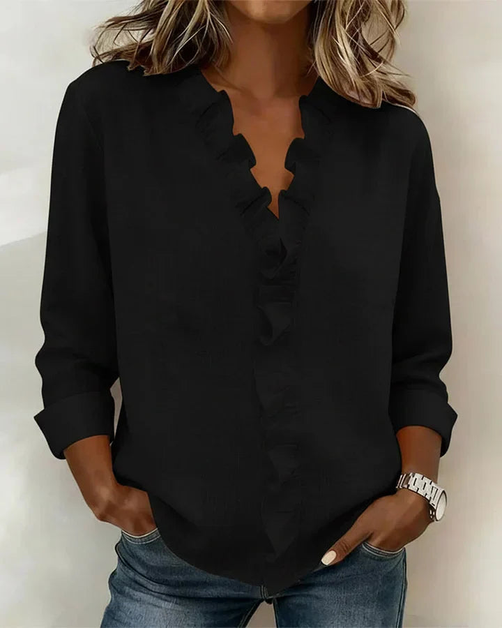 Bleon | Blouse with Ruffles, V-Neck and Long Sleeves