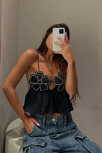 Lysira - Rhinestone Studded Crop Top