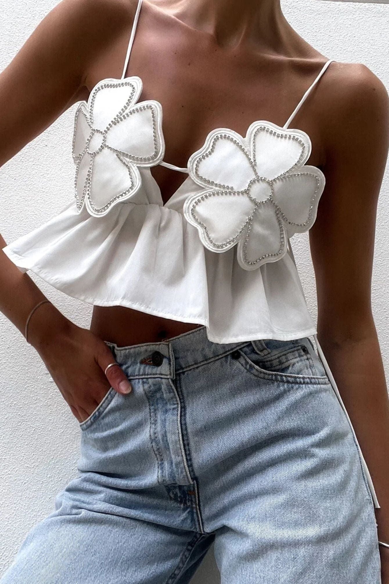 Lysira - Rhinestone Studded Crop Top
