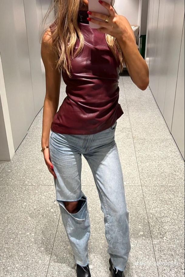 Esmeralda - Luxe Slim-fit Leather Top