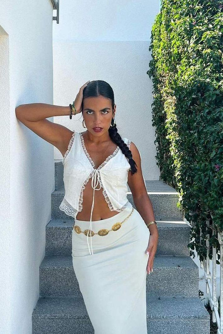 Liorael - Front Tie-Top with Lace Trims